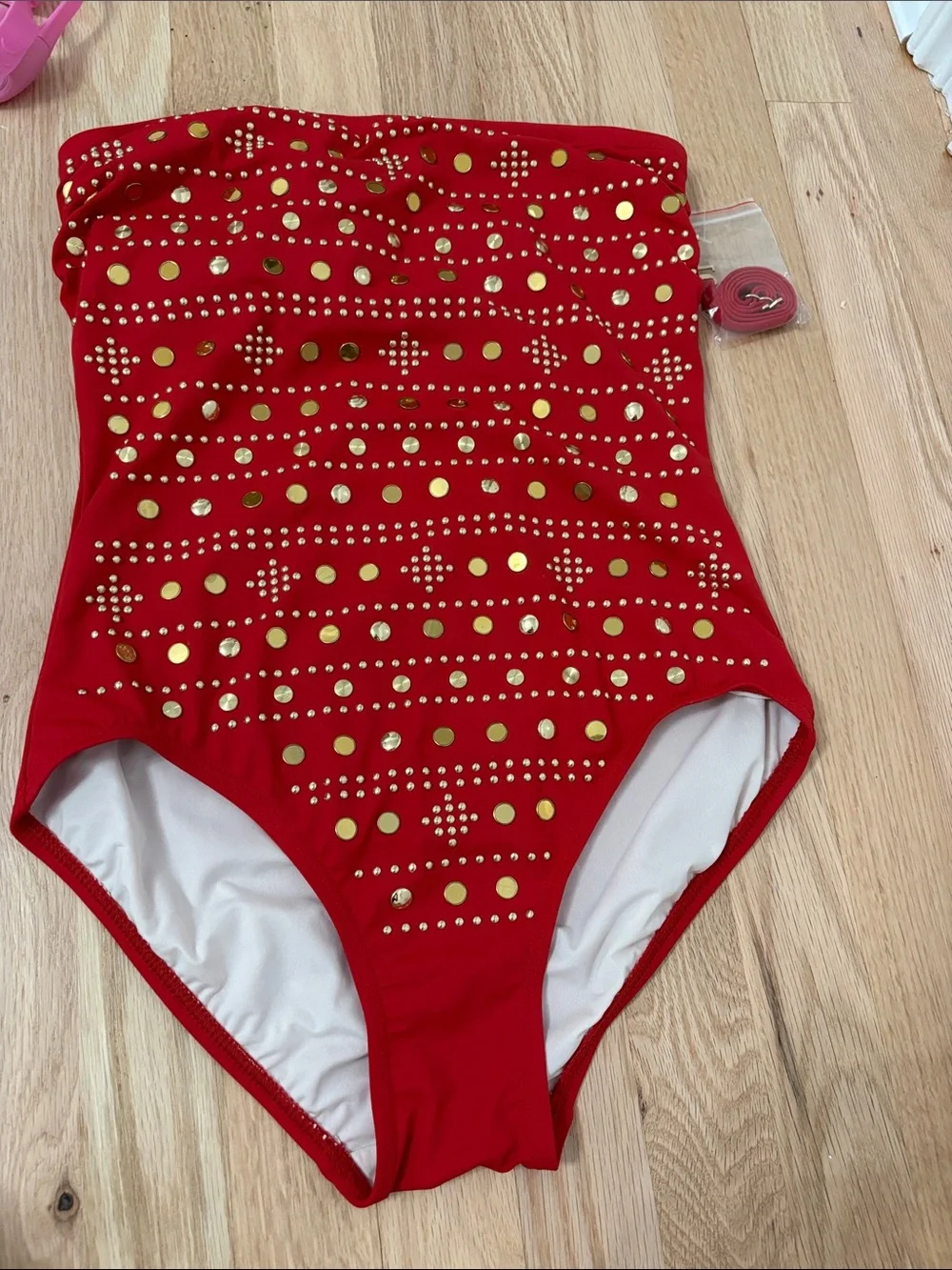 Michael Kors Red One-Piece Swimsuit with Gold Accents